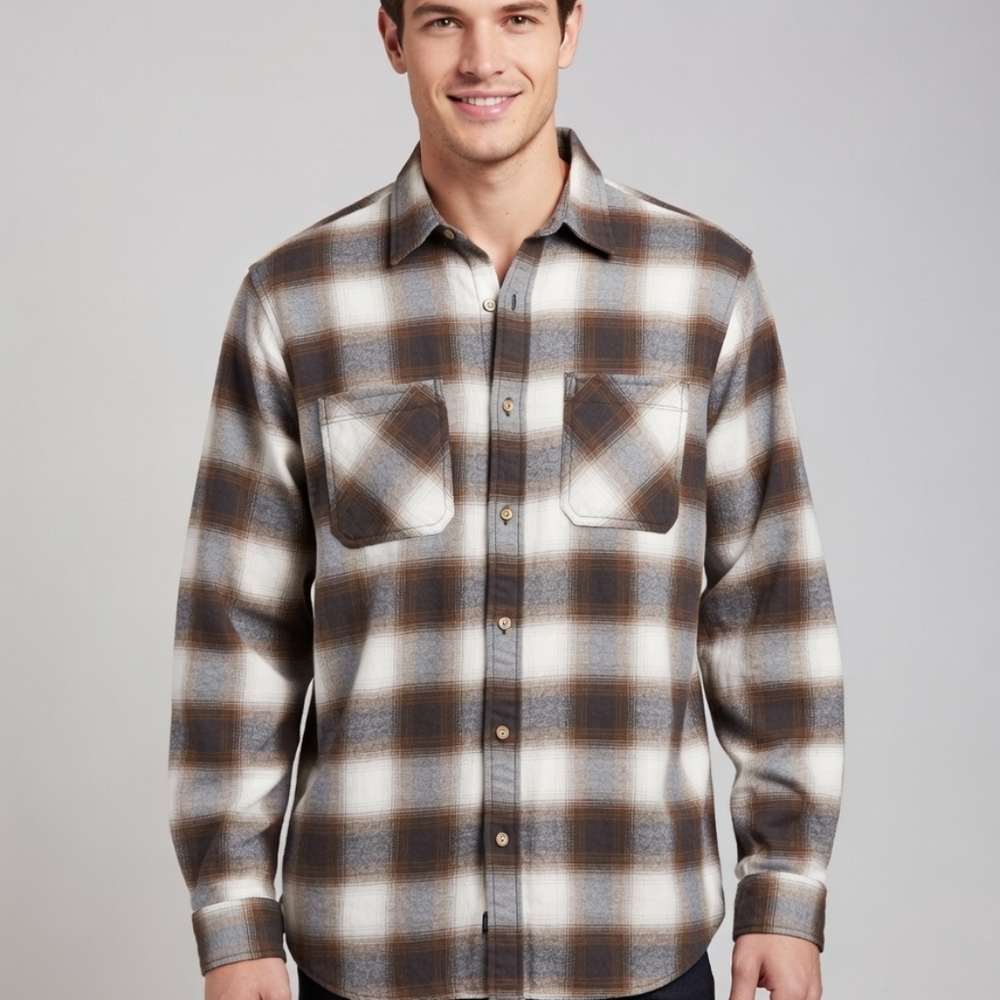 a.n.a Brown and White Plaid Shirt